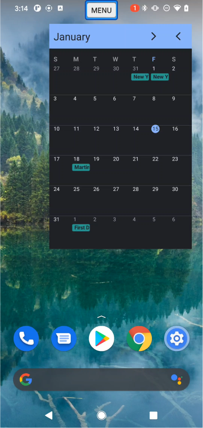 Using point scanning to select an item in the calendar widget on the screen.