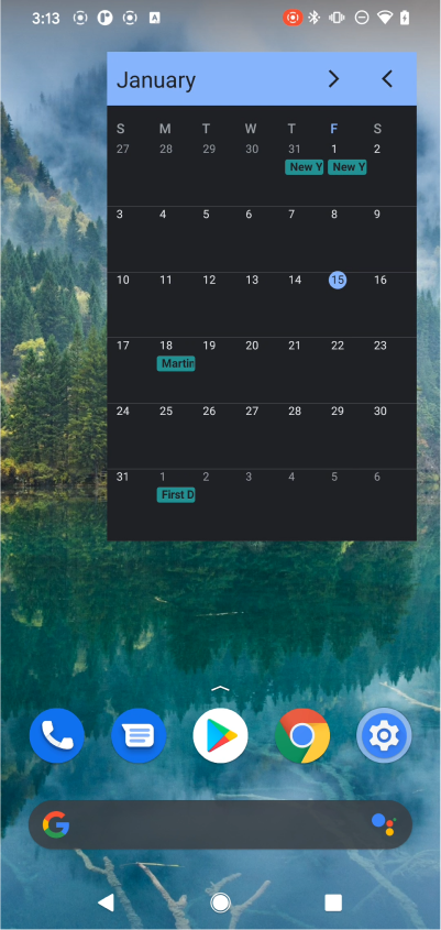 Two blue lines indicate an x y coordinates in a screen to select a day in a calendar widget.