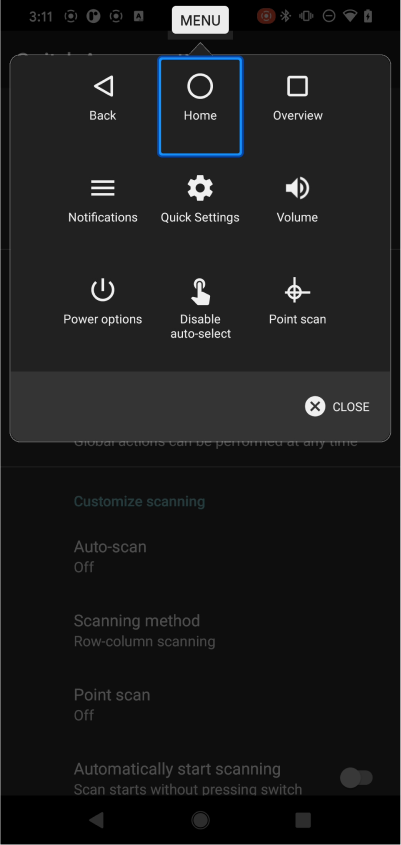 Navigating one row at a time is more efficient. That is true in the Switch Access menu itself.