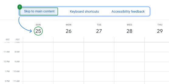 Google Calendar with skip to link upon initial focus