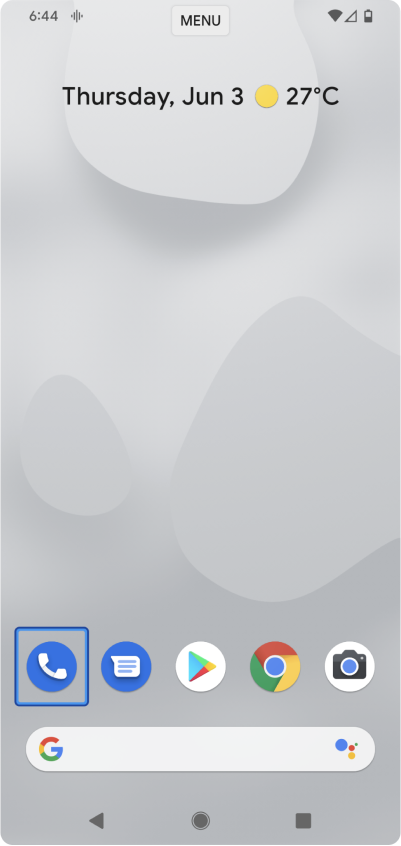 A home screen with the telephone app icon in focus.